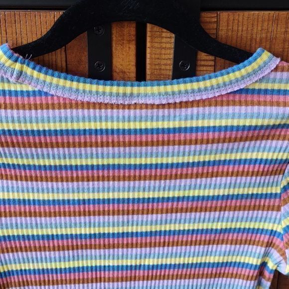 Wild Fable Multicolored Striped Long Sleeve‎ Ribbed Crop Top Sz XS - Picture 4 of 9